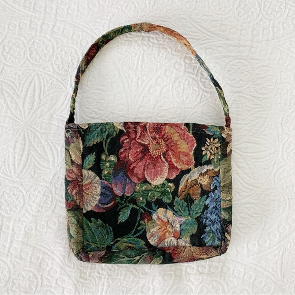Handmade Upcycled Tapestry Textile Handbag, Vintage Floral - Picture 2 of 5